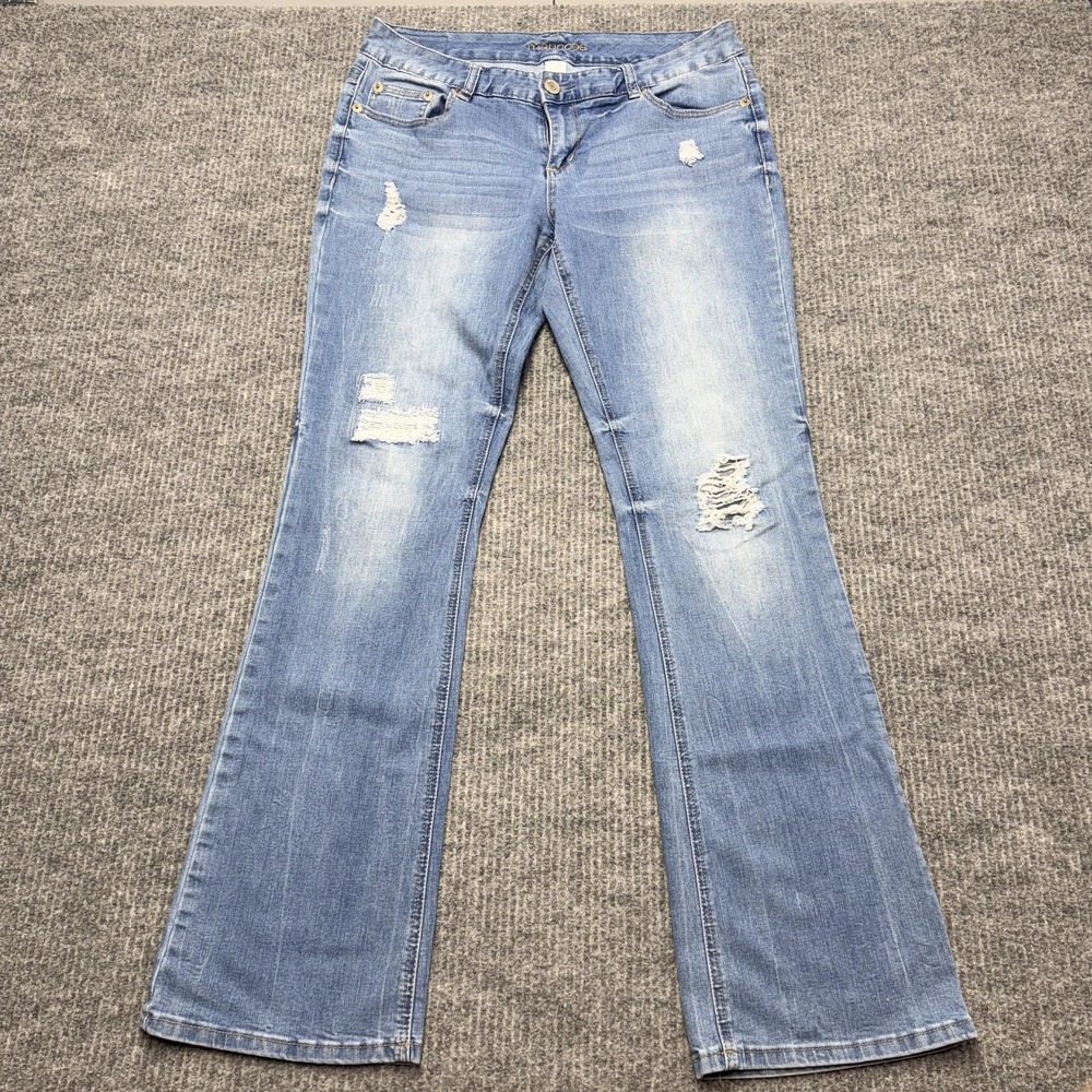 Maurices Flare Jeans Womens 11/12 Blue Light Wash Mid Rise Distressed Stretch